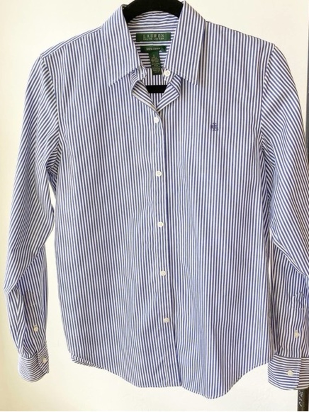 Lauren Ralph Lauren Blue and White Striped Button-Down Shirt